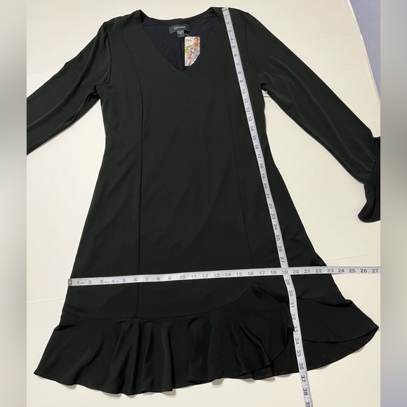 Karen Kane Black Sienna Dress Ruffle Hem Bell Sleeves V-Neckline - Picture 13 of 16